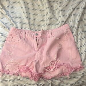 Stylish Pink Distressed Jean Shorts